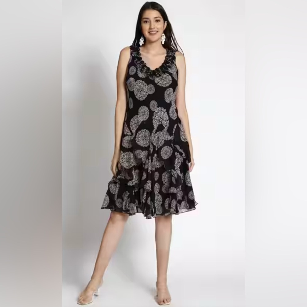 RB Collection New York Women's Size 14 Midi Dress Flowy Tiered Bottom Lined Y2K